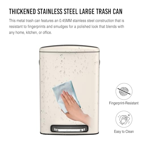pouseayar Stainless Steel Large Trash Can with Soft Close Lid - Foot Pedal Rectangular Garbage Bin Fingerprint-Proof, and Durable for Kitchen, Home, and Office