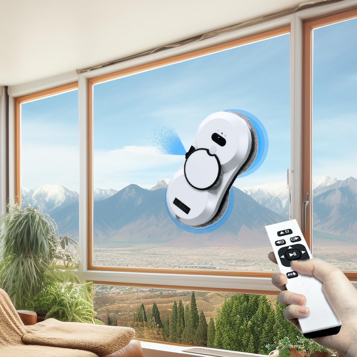 Window Cleaner Robot with Ultrasonic 5600PA Auto Water Glass Cleaning Automatic Smart Robot Cleaner, Remote Control Window Vacuum Cleaner with Control Windows/Tiles/Class Door Indoor Outdoor