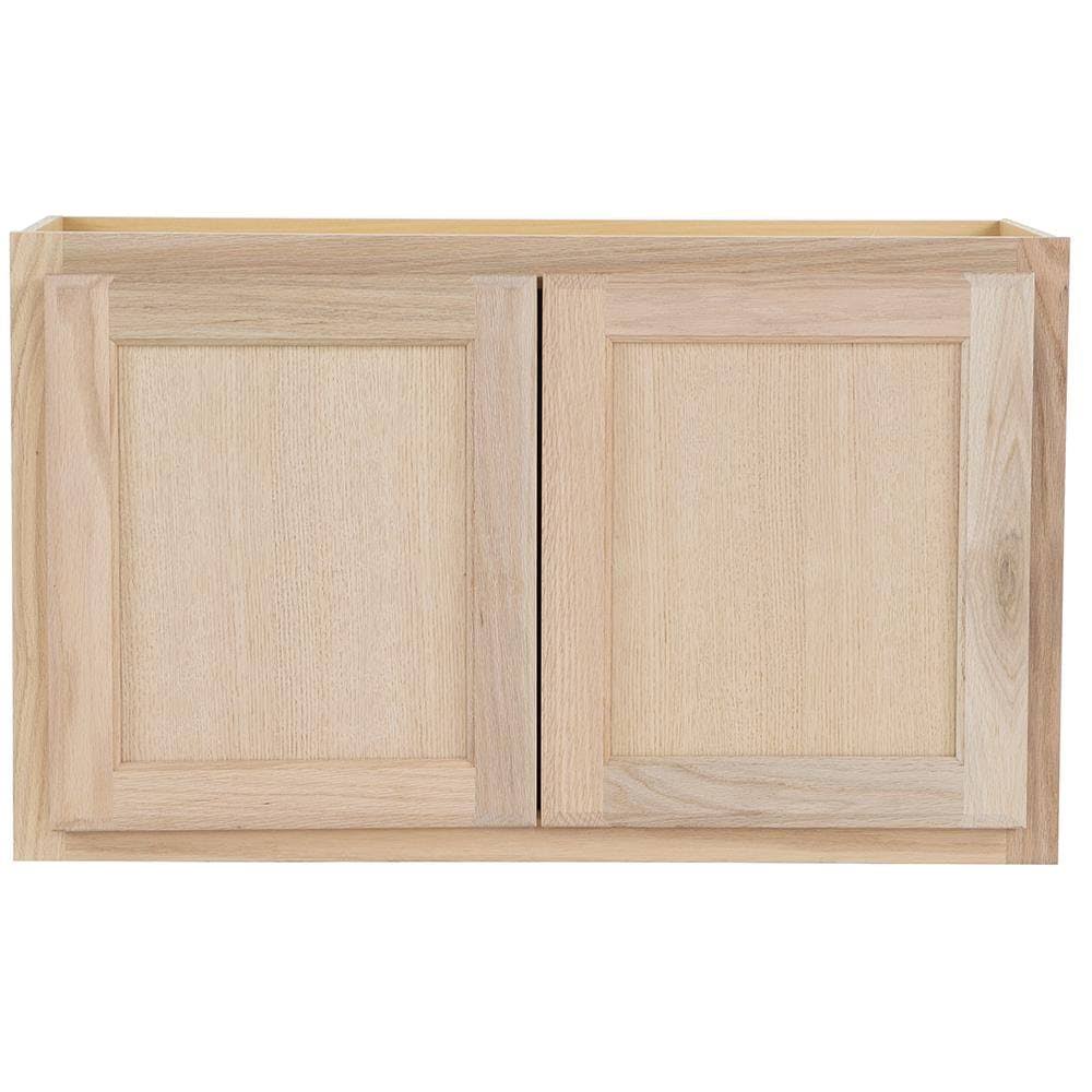 Project Source 30-in W x 18-in H x 12.75-in D Natural Unfinished Oak Door Wall Fully Assembled Stock (Prefabricated) Cabinet in