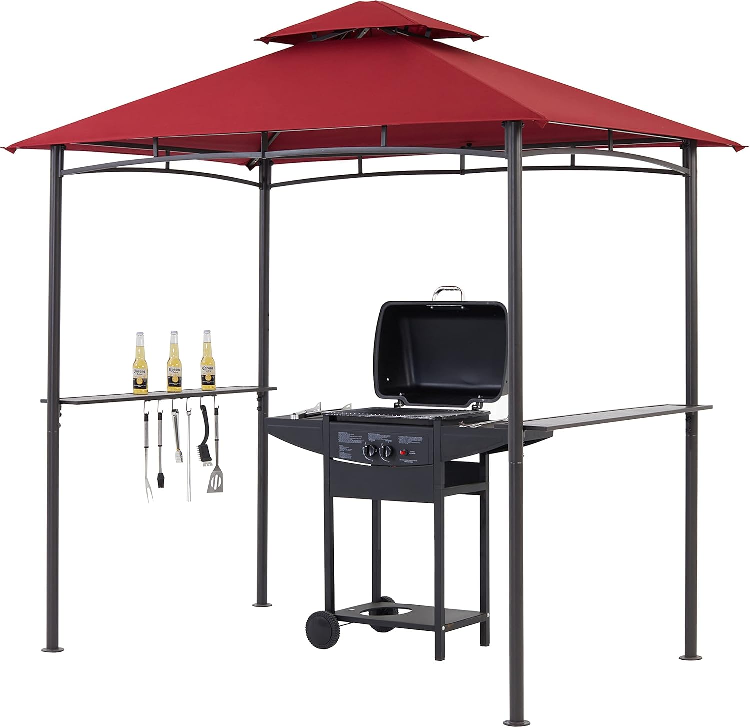 StarEcho Soft Top Barbecue Grill Gazebo, Outdoor Canopy Grill Double Tired, Gazebo for BBQ Grill Shade Tent,5'X8', Beige