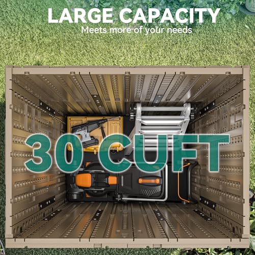YITAHOME Outdoor Storage Cabinet with 2 Shelves, Waterproof Resin Horizontal Tool Shed, Lockable 15 cu. ft. Storage Shed for Patio, Garden, Yard, Dark Gray