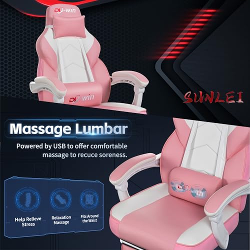 Gaming Chairs for Adults, Computer Chair with Footrest and Ergonomic High Back, Big and Tall Gamer Chairs with Massage Lumbar Support, 360° Swivel Height Adjustable, Blue