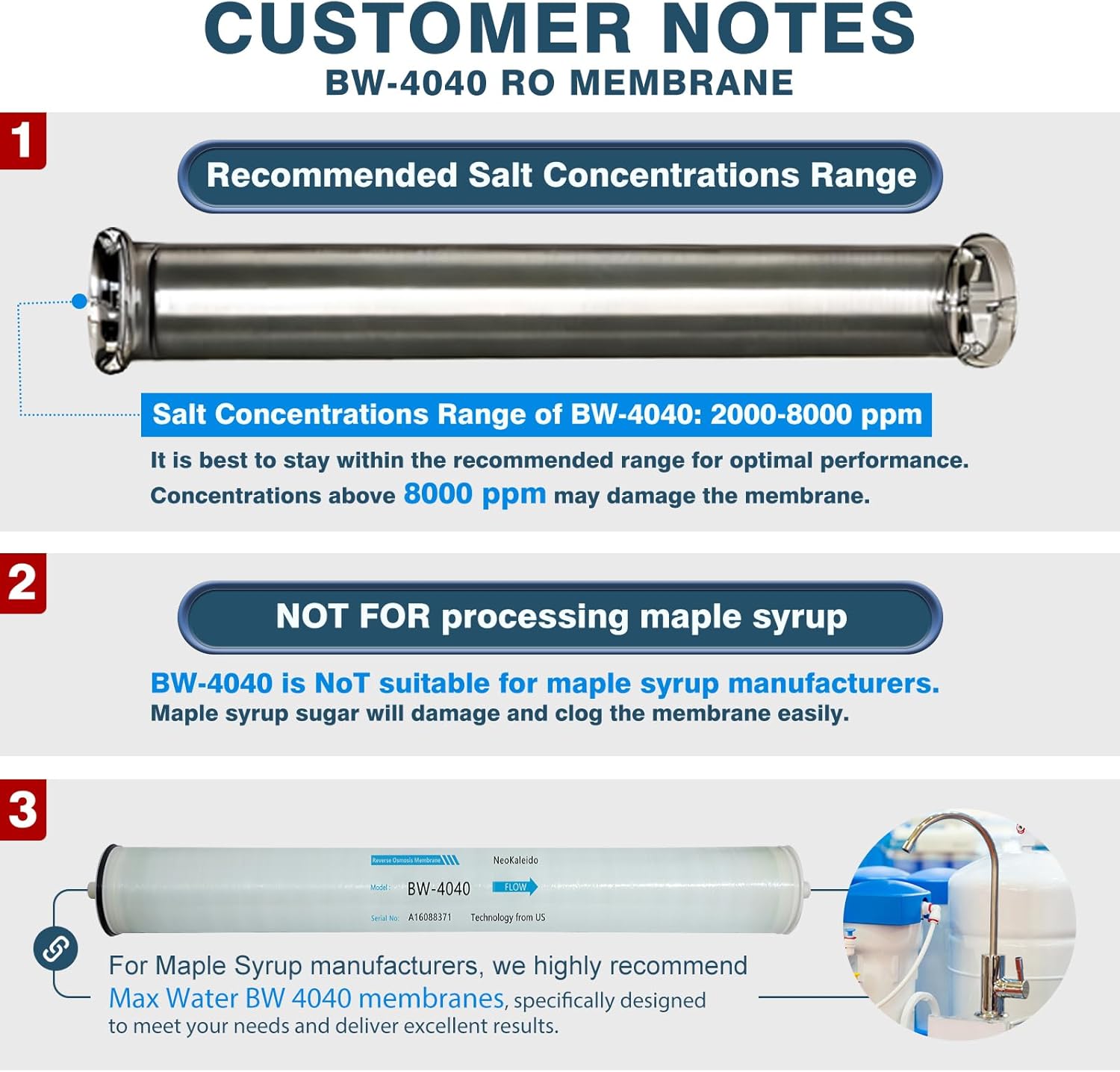 BW-4040 Reverse Osmosis Membrane, BW4040 RO Membrane - High Performance for Commercial, Industrial, Agricultural, and Residential Use - 2400 GPD, Size 4" x 40"