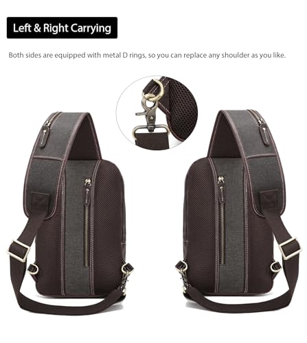 LANNSYNE Full Grain Leather Sling Bag For Men Crossbody Chest Daypack fits 10.5" iPad