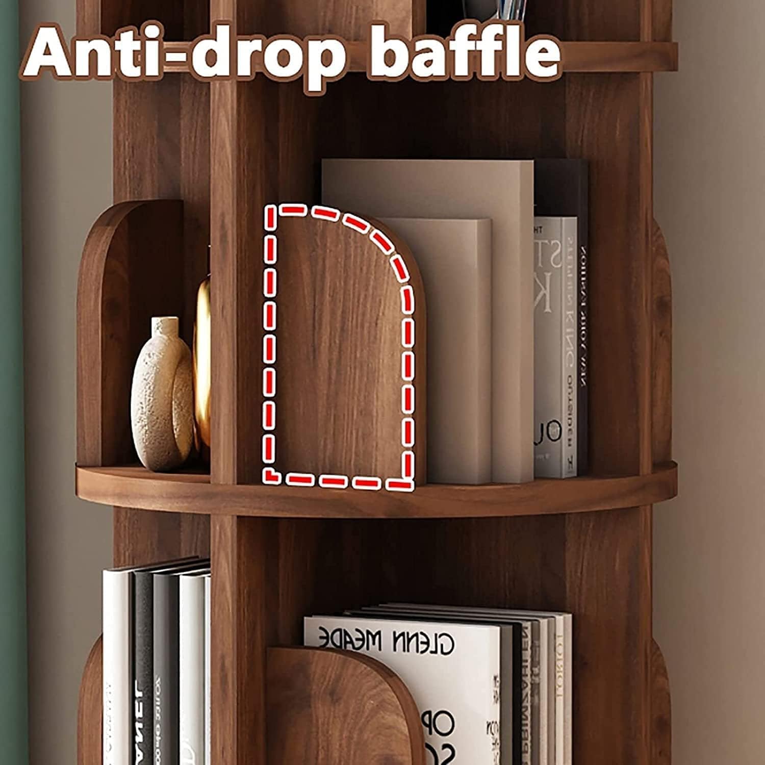 NeziH Flexible Bookcases 360 ° Solid Wood Standing Bookcase 5 Tier Book Rack Space Saving Study Room Bookshelves Perfect Furniture
