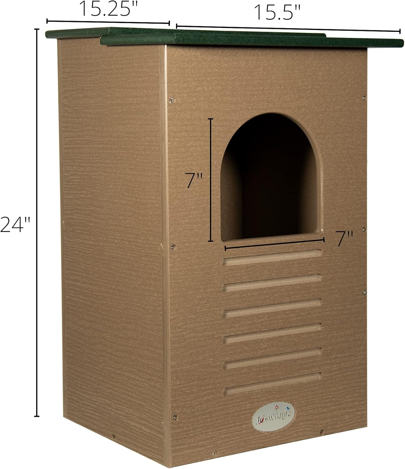 JCs Wildlife Recycled Poly Lumber Barred Owl Nesting Box - Mounting Hardware and Pine Shavings Included - Dedicated Clean Out Door - Made in The USA