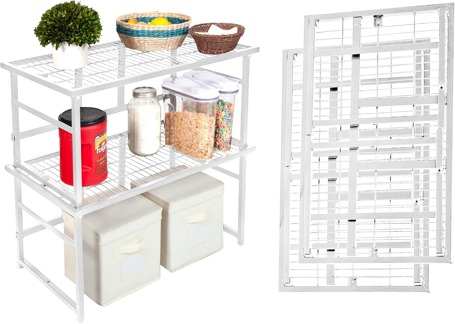 Origami R1 Stackable Storage Shelf, Collapsible/Foldable Steel Shelving Holds up to 150 Pounds (Per Rack), Modular Heavy Duty Garage Storage & Organization Utility Shelf- (2-Pack) (Pewter, R1)