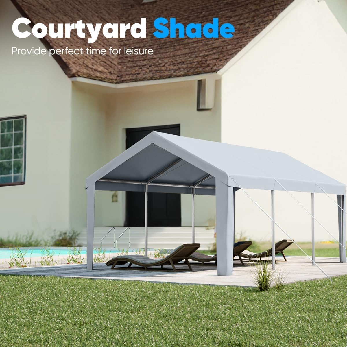 Quictent 10’x20’ Heavy Duty Carport Car Canopy Galvanized Car Shelter Boat Shelter with Reinforced Steel Cables and Ground Bars-Silver Gray