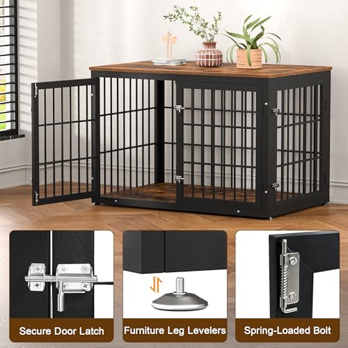 48 Inch Heavy Duty Dog Crate Furniture for Large Dogs, Decorative Pet House End Table, Extra Large Wooden Cage Kennel Furniture Indoor, Natural and White