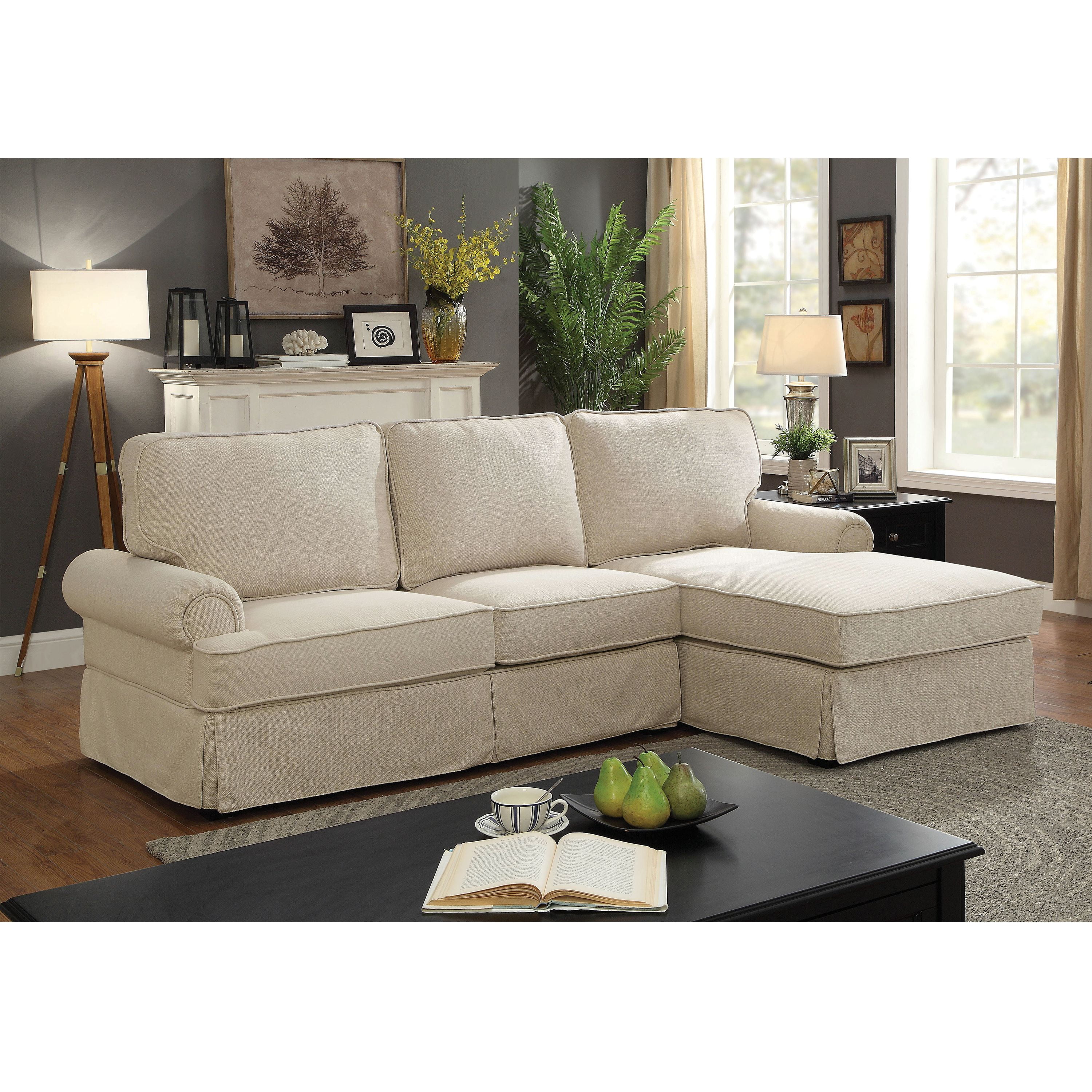 Furniture of America Cory Transitional Sectional Sofa in Beige Fabric