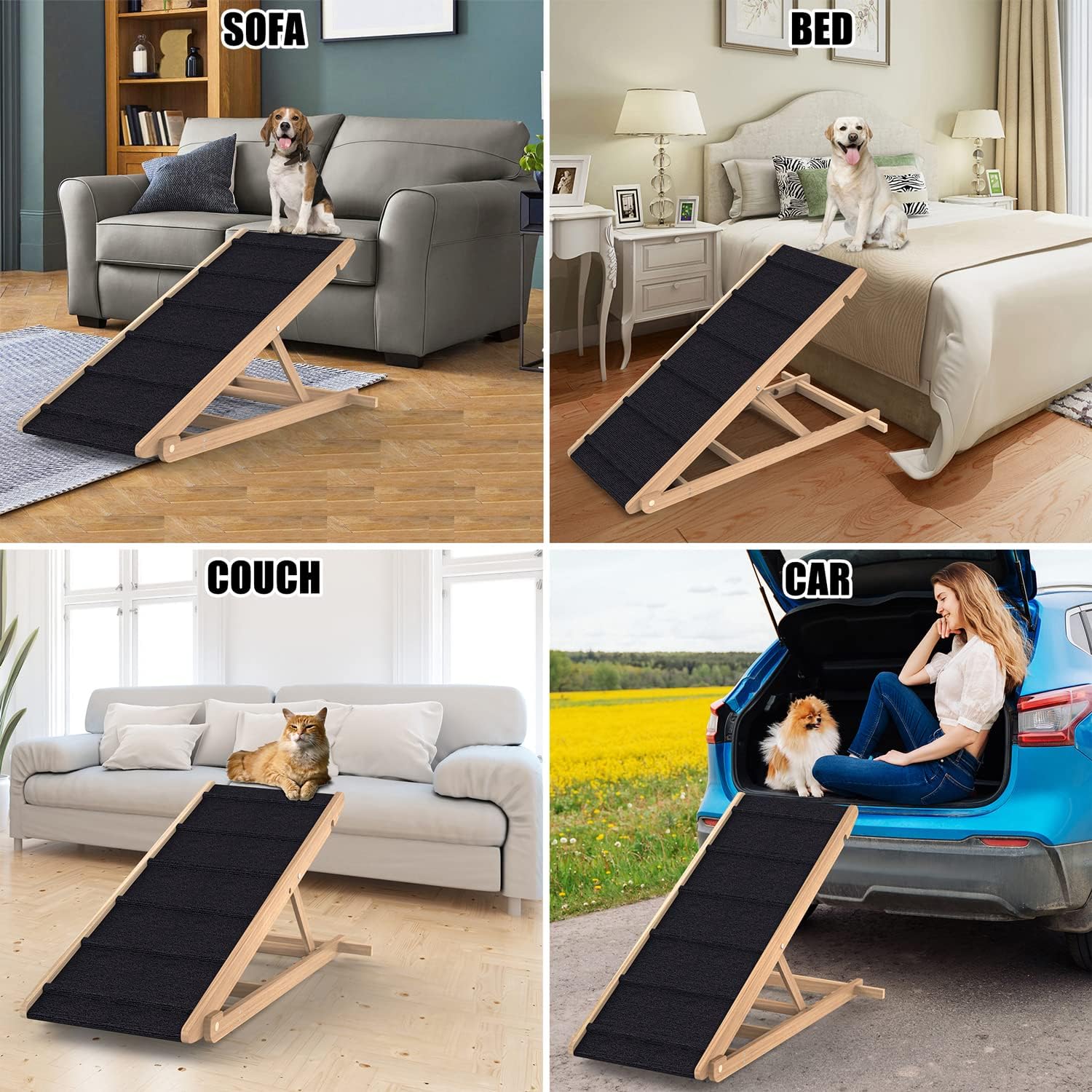 Adjustable Dog Ramp for All Dogs and Cats - Folding Portable Pet Ramp for Couch or Bed with Non Slip Paw Traction Mat, 40”Long and Height Adjustable from 10”to 24” - Up to 250 Lbs