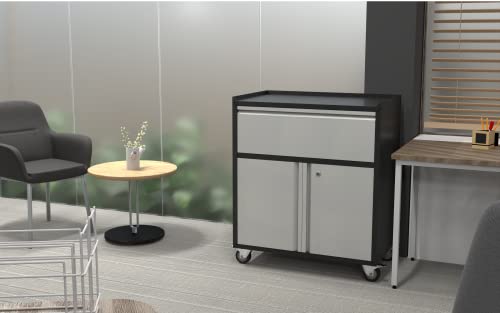 Rolling Garage Storage Cabinet, Mobile Garage Cabinet with Wheel, Metal Rolling Tool Cabinet, Metal Storage Cabinet with Drawers and Wheels for Home Office, Assembly Required
