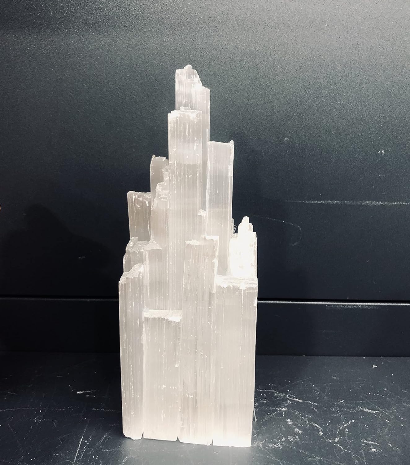 RALDMOV Hand Carved Natural White Crystal Selenite Gypsum Tower Gifts Home Decor (White, 5.9-7 inch) (Cluster) Pack of 2