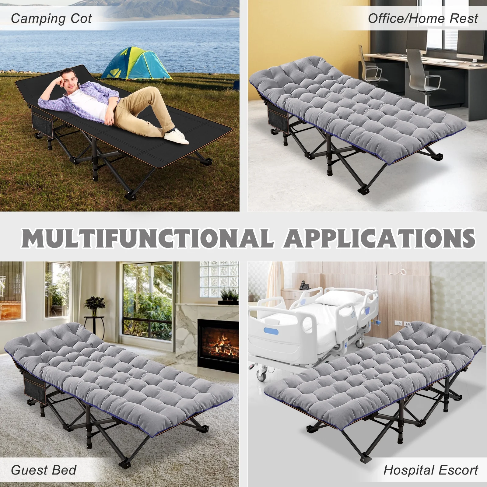 Slsy Folding Bed with 3.3 Inch 2 Sided Mattress & Carry Bag for Adults & Kids, Camping Cot, Sleeping Cot, Folding Guest Bed, Heavy Duty Supports 880 Lbs