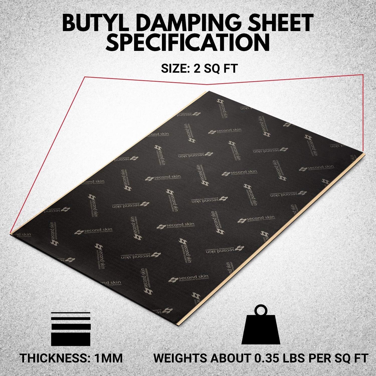 Second Skin Damplifier Premium Car Sound Deadening Material (1mm) &ndash; Butyl Rubber Auto Sound Deadener Mat (10 Sq Ft, 5 Sheets) &ndash; Made in The USA