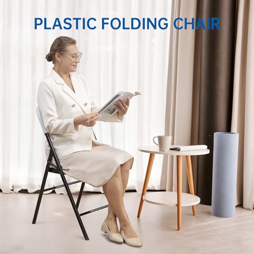 10 Pack White Folding Chairs, Steel Folding Dining Chairs, Commercial Grade Folding Chair, Foldable Guest Chairs for Events Office Wedding Party