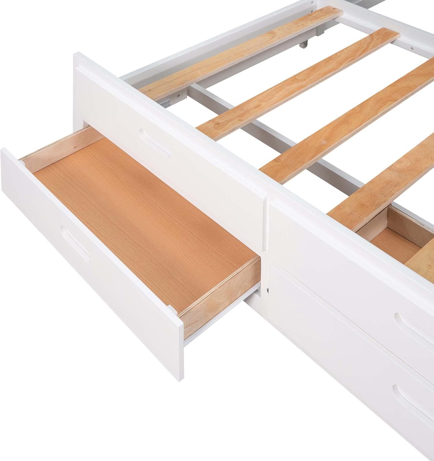 Queen Size Wood Canopy Platform Bed with Twin Size Trundle Bed and 3 Storage Drawers, Sturdy Wood Slats Support, No Box Spring Required, Simple Assembly for Boys Girls Teenagers and Adults, White