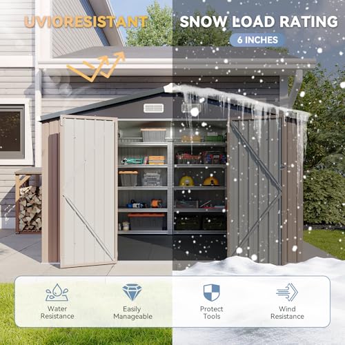 8'x4' Shed Galvanized Steel Storage Sheds with Triple Doors Weatherproof Outdoor Utility Sheds, Dual Lock Lean to Shed with Sloped Roof for Mower, Bike, Generator, Garden Tools (Black)