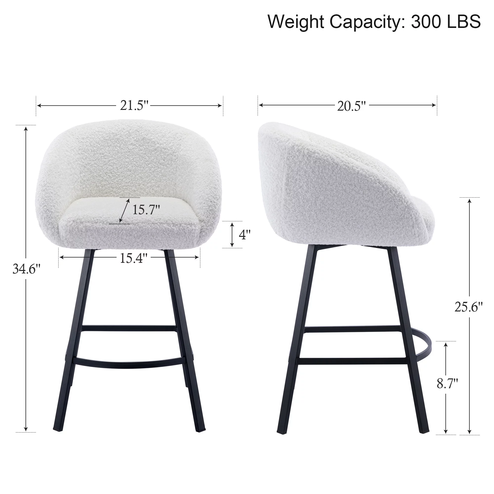 Zesthouse 25.6" Counter Height Swivel Bar Stools Set of 2, Sherpa Barrel Bar Stools with Backs, Modern Boucle Counter Stools for Pub Kitchen Island, White