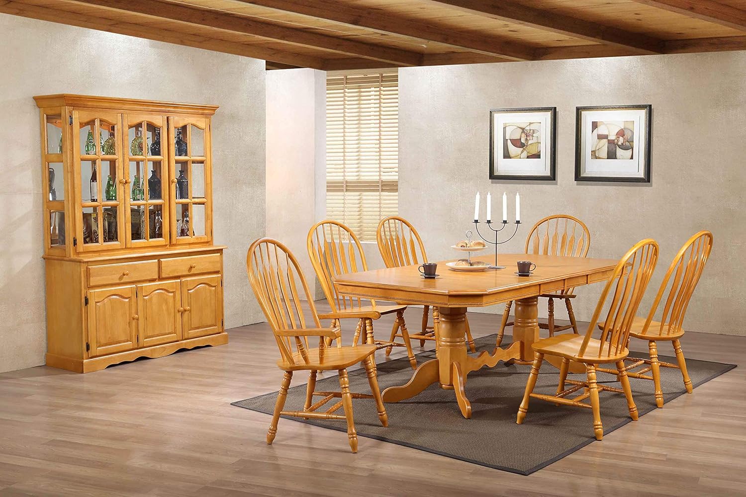 Sunset Trading Treasure Buffet and Lighted Hutch, China Cabinet, Oak