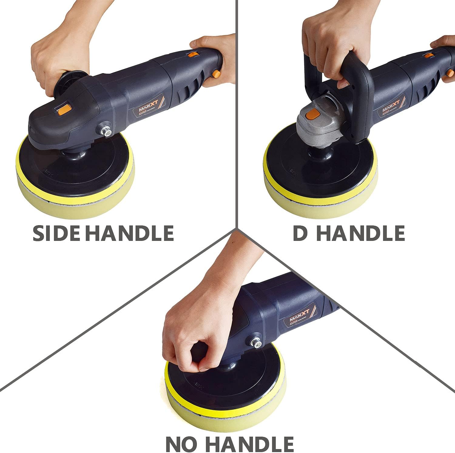 MAXXT Car Buffer Polisher Rotary Variable Speed Car Polishing Machine 7 Inch Car Detailing Kit with D and Side Handle, Woolen fleece hood, Terry polishing bonnet, Sanding discs