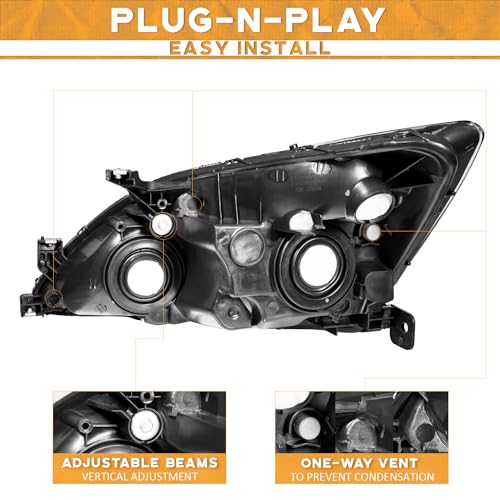 LED Headlight Assembly for 03 04 05 06 07 Honda Accord, for 2003-2007 Accord OE Headlamp with Sequential Turn Signal, Black Housing Clear ReflectorLeft+Right