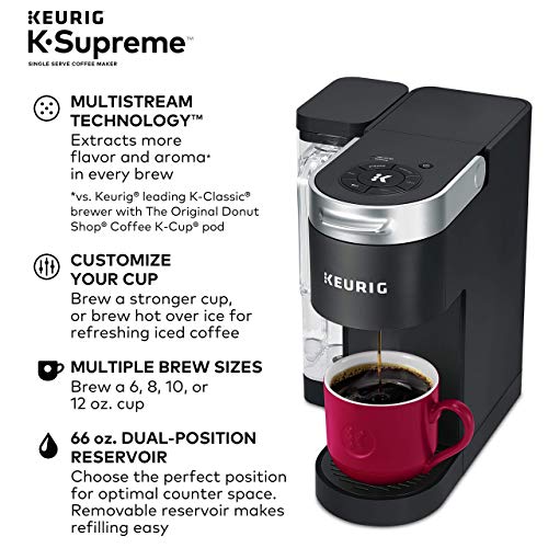 Keurig K-Supreme Single Serve K-Cup Pod Coffee Maker, MultiStream Technology, 4 Brew Sizes, 66oz Dual-Position Removable Reservoir, Black