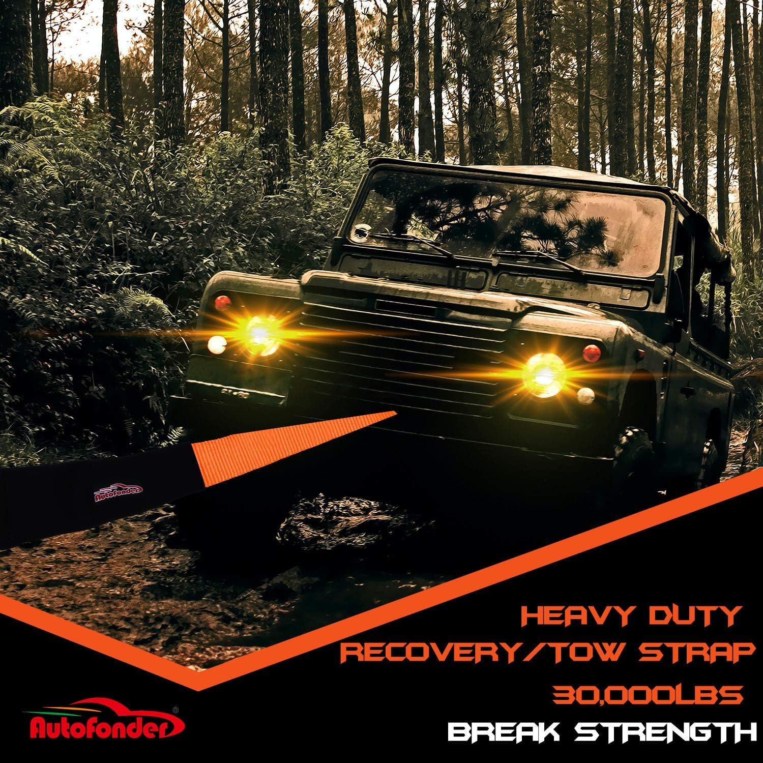 Autofonder Heavy Duty Tow Strap 12T Recovery Kit: 4WD Tow Strap + 3/4 Bow Shackle (2pcs) + Storage Bag (20ft)