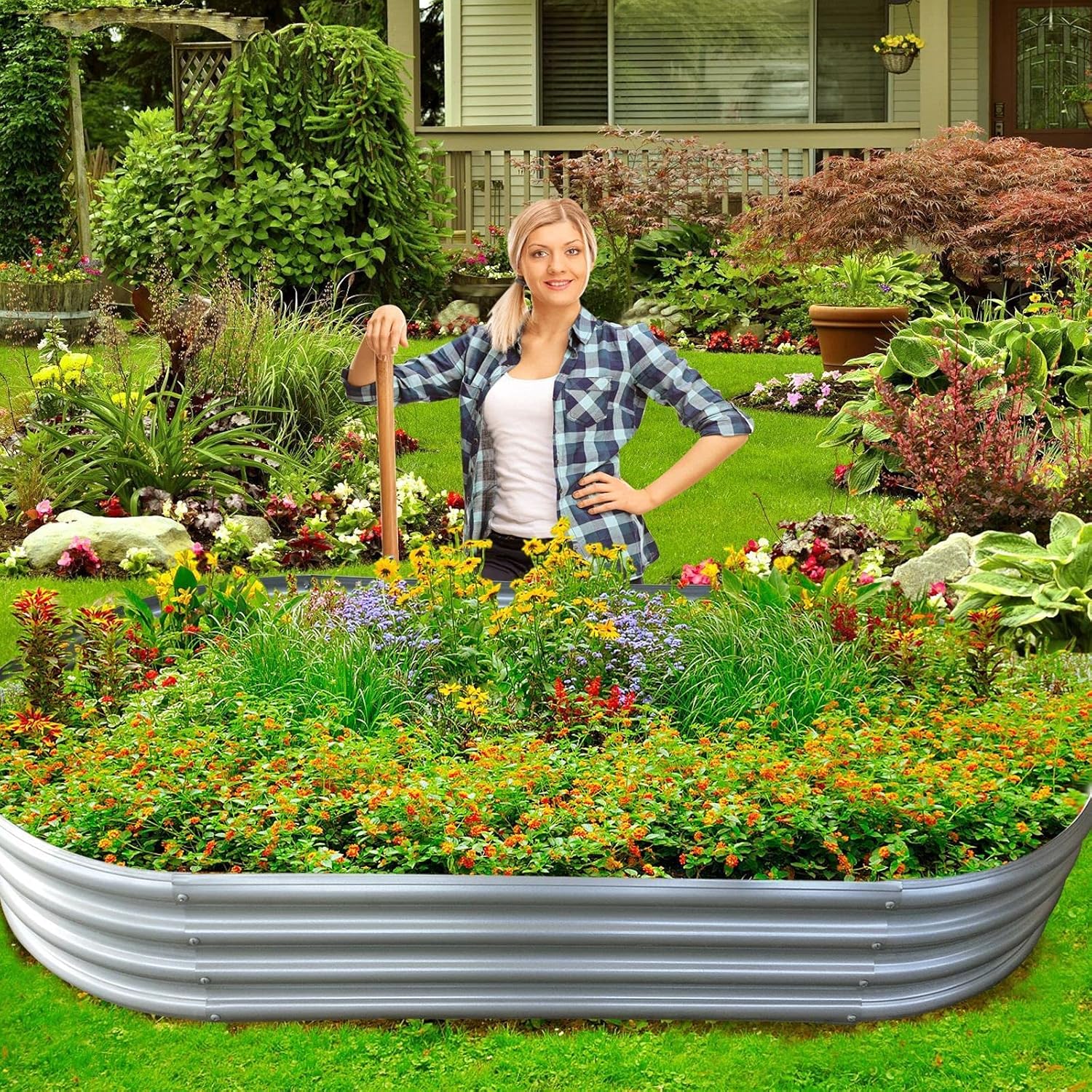 Galvanized Raised Garden Bed, 2-Pack 6×3x1ft Oval Steel Raised Garden Planters for Outdoor Vegetable Flower Herb