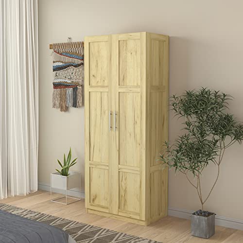 Pantry Cabinet,71" H Tall Wood Storage Cabinet with Adjustable Shelves Doors for Kitchen Bedroom Living Room (White)