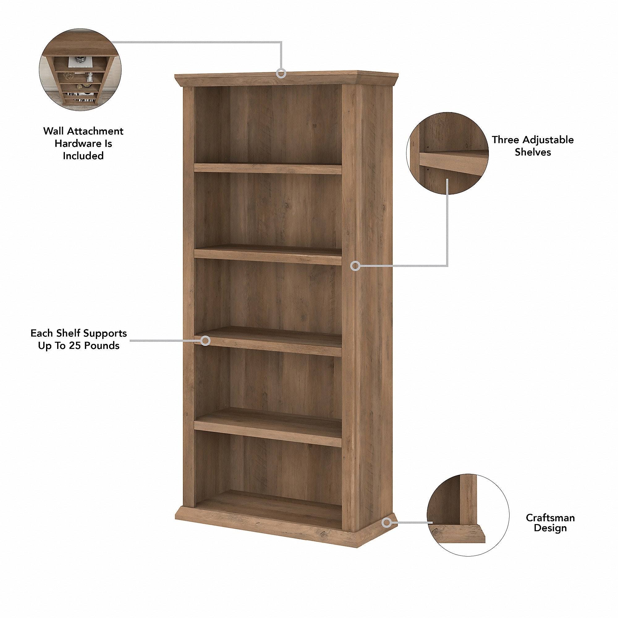 Bush Furniture Yorktown Tall 5 Shelf Bookcase, Reclaimed Pine