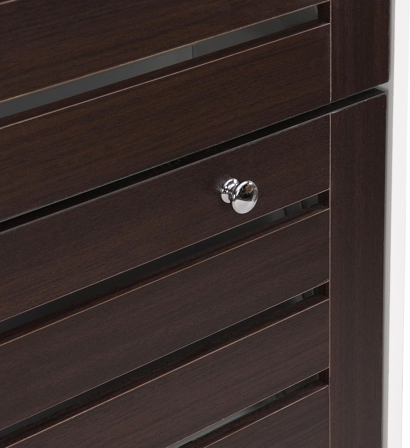 Minimalist Slim Shoe Cabinet with Hanging Hooks, Slits Design Panels Entryway Organizer with 3 Flip Drawers, Free Standing Shoe Rack with Adjustable Panel for Hallway