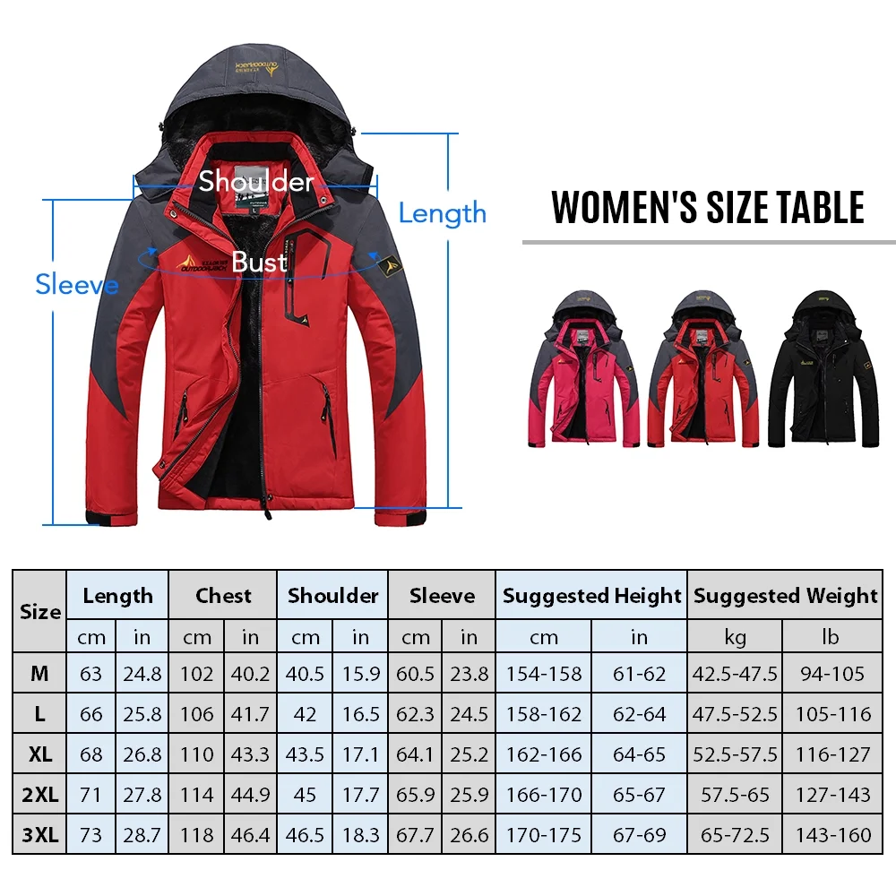Women Mountain Waterproof Shell Jacket Ski Jacket Windproof Jacket Winter Warm Jacket for Camping Hiking Skiing