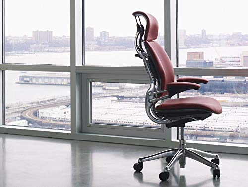 Humanscale Freedom Office Chair with Headrest - Ergonomic Work Chair with Advanced Highly Adjustable Duron Arms - Wheels for Carpet - Graphite Frame Hyacinth Blue Fourtis Fabric