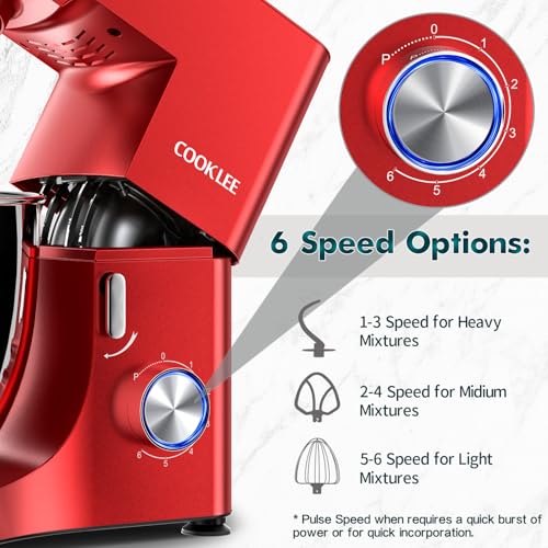 COOKLEE Stand Mixer, 9.5 Qt. 660W Electric Kitchen Mixer with Dishwasher-Safe Dough Hooks, Flat Beaters, Wire Whip & Pouring Shield Attachments for Most Home Cooks, Silver