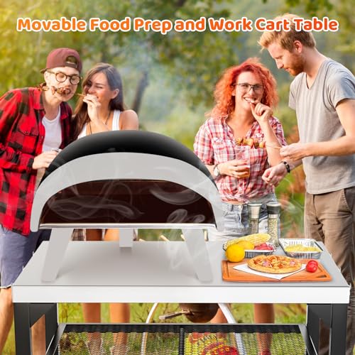 Outdoor Grill Table Cart Ninja Woodfire Outdoor Grill(OG700 Series),2024 Upgraded Thicken Double-Shelf Movable Pizza Oven Table, Stainless Kitchen Island, for Blackstone Griddle Stand Cart
