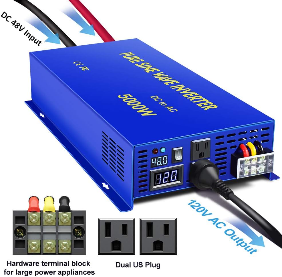 XYZ INVT Pure Sine Wave Inverter 4000 watt Power Inverter 48V to 110v 120V Surge 8000W Power Inverter for Truck RV Car Solar System. (4000W 48V)