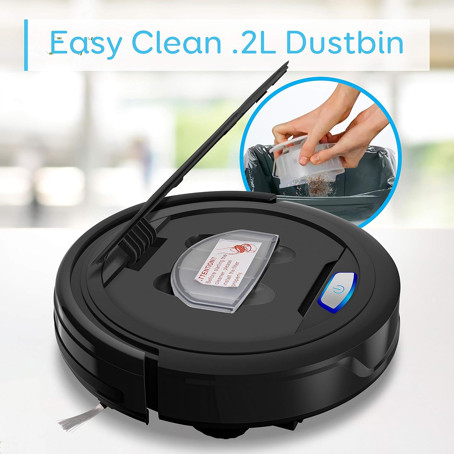 Pure Clean Robot Vacuum Cleaner - Upgraded Lithium Battery 90 Min Run Time - Automatic Bot Self Detects Stairs Pet Hair Allergies Friendly Robotic Home Cleaning for Carpet Hardwood Floor