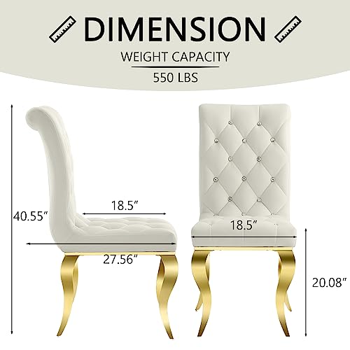 7 Pieces Dining Table Set, Gold Kitchen and Dining Room Sets for 6 with White Texture Top Dining Table and 6 White Velvet Dining Chairs