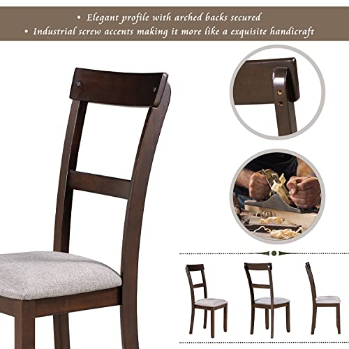 6 Piece Farmhouse Rectangular 72" Wood Dining Table Set, 4 Upholstered Chairs with Bench, Easy to Assemble, for Living, Guest Room, Home Bar and Kitchen, Espresso 11