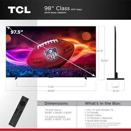 TCL 55-Inch Class QM7K Series QD-Mini LED 4K UHD Google Smart TV Best Premium Mini-LED TV - QLED, 144hz, 240hz Gaming Rate, Anti-Reflective Screen, Bang & Olufsen Audio, Atmos (55QM7K, 2025 Model)