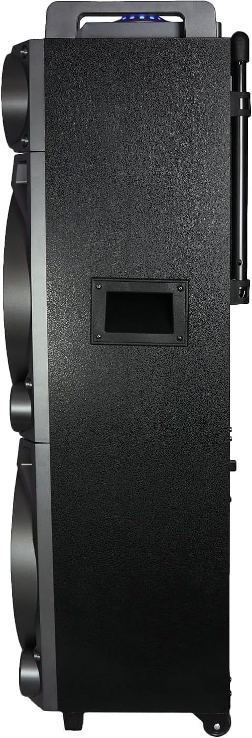 beFree Sound Dual 10 Inch Subwoofer Bluetooth Portable Party Speaker with Sound Reactive Party Lights, USB/SD Input, Rechargeable Battery, Remote Control and 2 Wireless Microphones