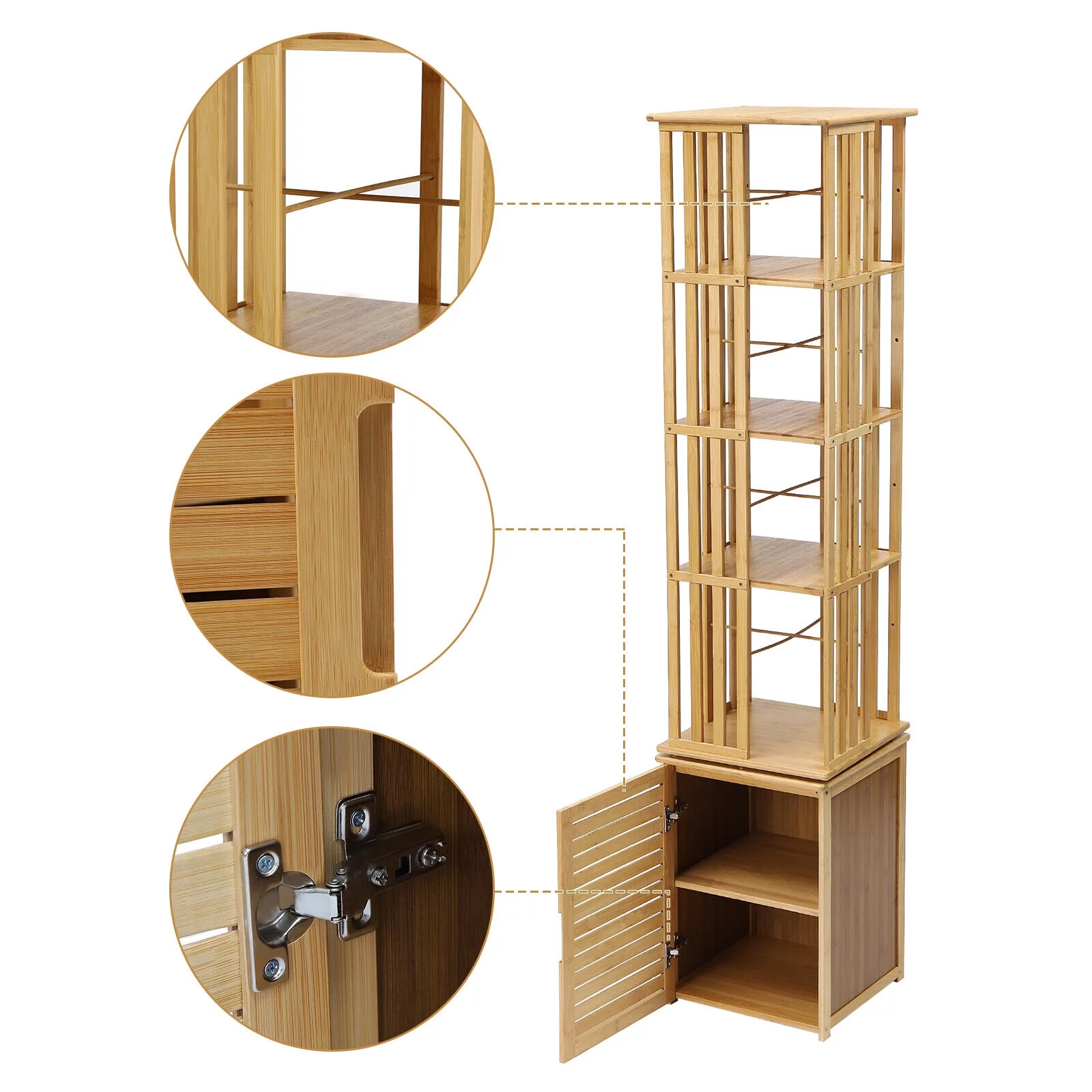 ZhdnBhnos 6 Tier 360° Rotating Corner Bookshelf Floor Standing Revolving Bookcase Bamboo Storage Rack Narrow Book Shelf Organizer for Bedroom, Living Room, Study Room