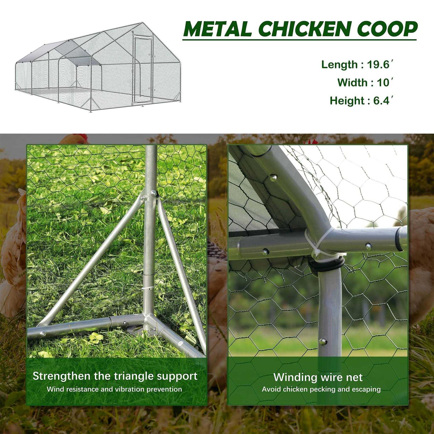 Tolead Large Metal Chicken Coop Upgrade Tri-Supporting Wire Mesh Chicken Run with Water-Resident - Pet Supplies online store