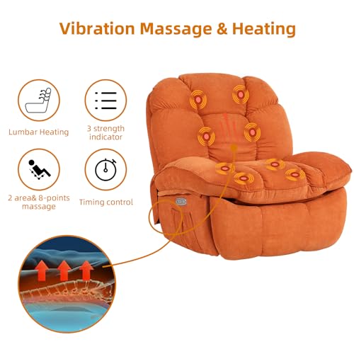 DYHOME Power Recliner Chair Massage Rocker Recliner with Heated, Small Swivel Rocking Recliner Chairs for Adults, Ergonomic Lounge Chair with USB, USB-C for Living Room, Green