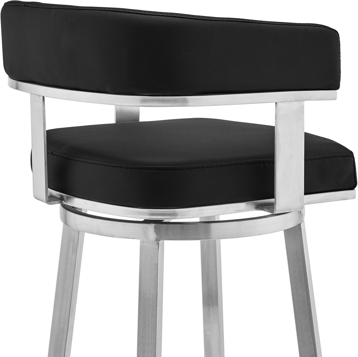 Armen Living Cohen 26" Black Faux Leather and Brushed Stainless Steel Swivel Bar Stool