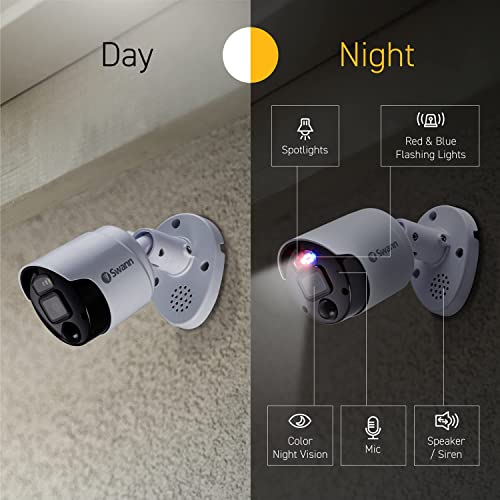 Swann 4K Security Camera System, 8 Channel 8 Cam, DVR with 2TB for 24/7 Home Surveillance, Indoor/Outdoor Wired 8MP Bullet Cameras, Color Night Vision, IP66,True Detect, Spotlights & Sirens