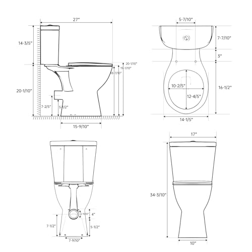 SUPERFLO Rear Outlet Toilet With 19 Inch Tall Toilet Bowl & Tank, High Toilets For Seniors With Rear Discharge-Includes Extension Pipe