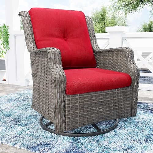 Outdoor Swivel Rocker Patio Chair - 360 Degree Patio Swivel Glider Chair with 3.5" Premium Olefin Fabric Cushions(Mixed Grey/Blue)