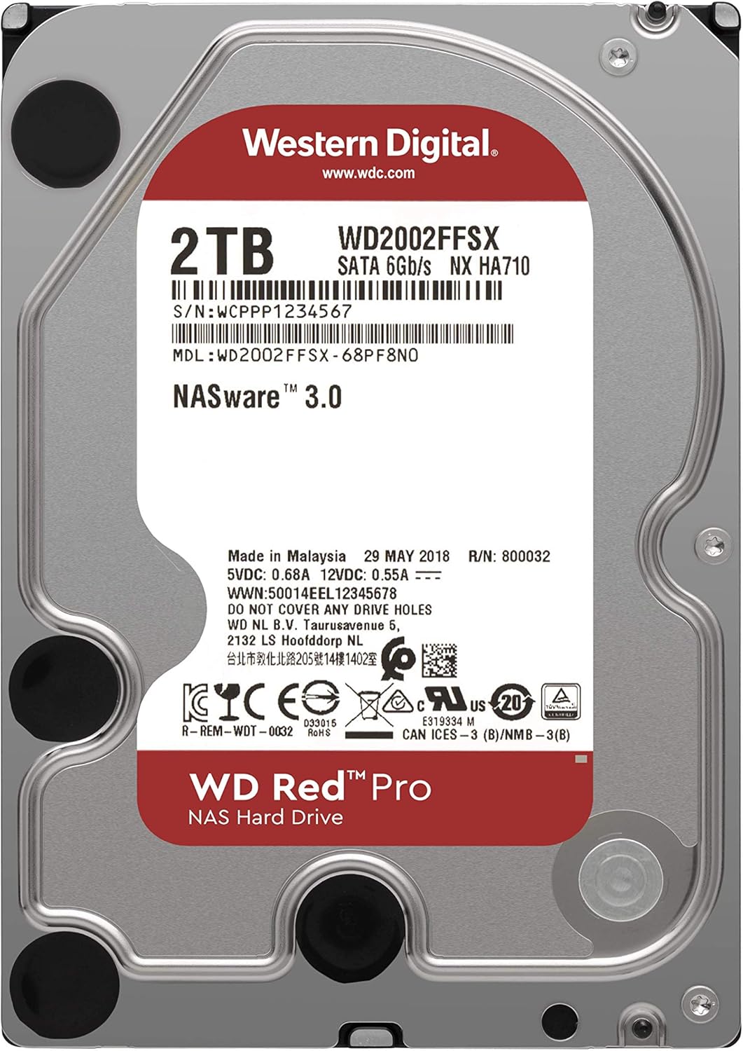 Western Digital 12TB WD Red Pro NAS Internal Hard Drive HDD - 7200 RPM, SATA 6 Gb/s, CMR, 256 MB Cache, 3.5 - WD121KFBX